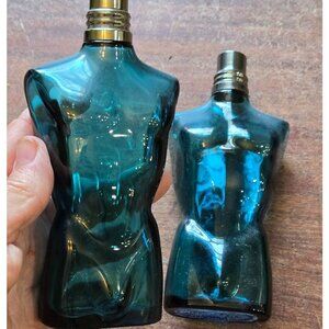 Jean Paul Gauler Vtg Male Torso Bottles 6.25" Empty Set Blue Collectable Decor